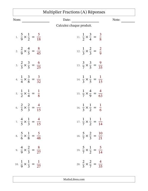 Multiplier deux fractions propres, et sans simplification (Remplissable) (A) page 2