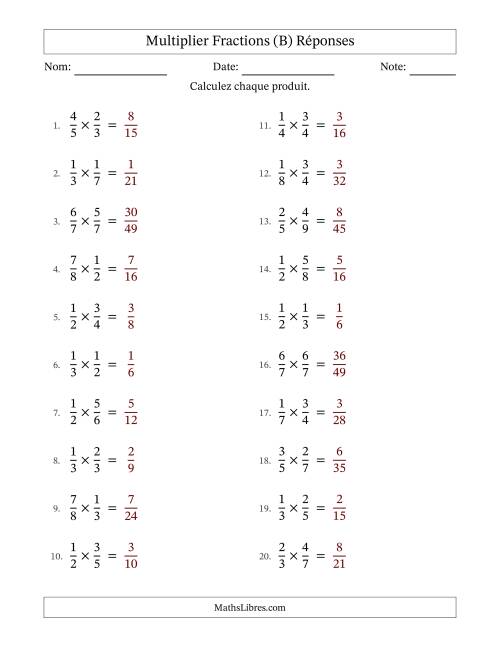 Multiplier deux fractions propres, et sans simplification (Remplissable) (B) page 2