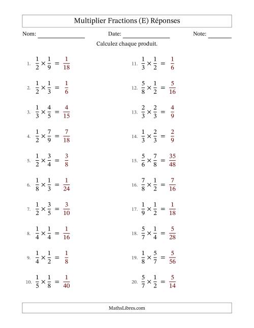 Multiplier deux fractions propres, et sans simplification (Remplissable) (E) page 2