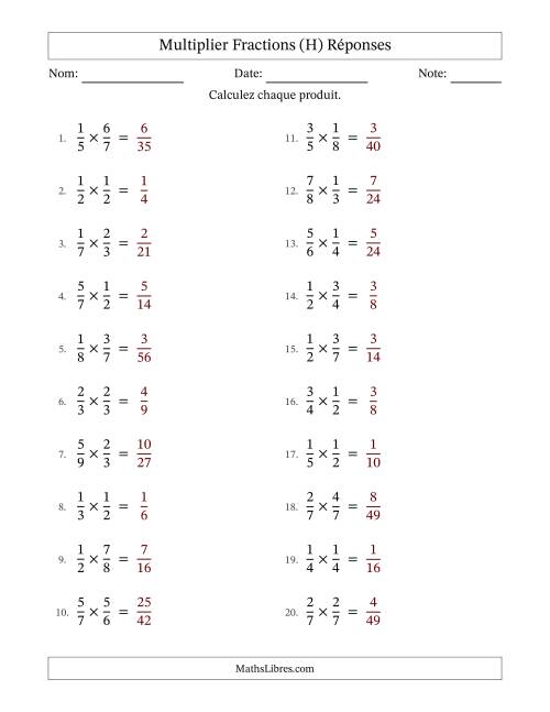 Multiplier deux fractions propres, et sans simplification (Remplissable) (H) page 2