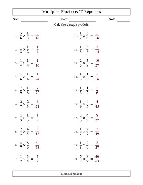 Multiplier deux fractions propres, et sans simplification (Remplissable) (J) page 2