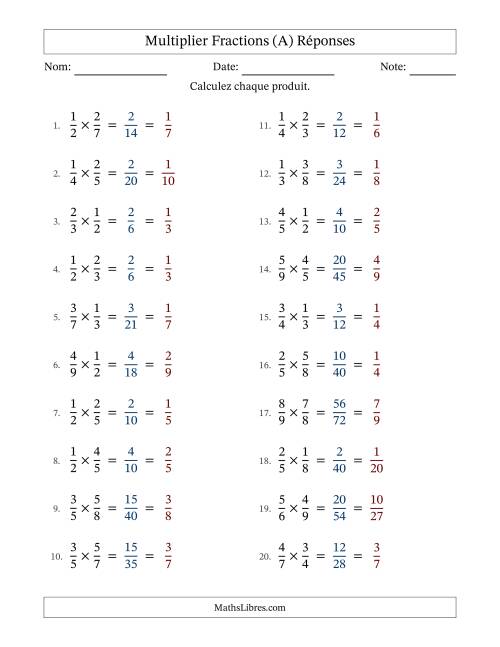 Multiplier deux fractions propres, et avec simplification dans tous les problèmes (Remplissable) (A) page 2