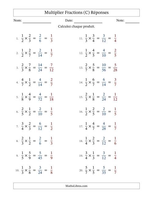 Multiplier deux fractions propres, et avec simplification dans tous les problèmes (Remplissable) (C) page 2