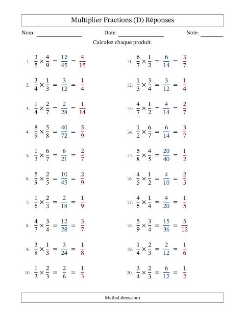 Multiplier deux fractions propres, et avec simplification dans tous les problèmes (Remplissable) (D) page 2
