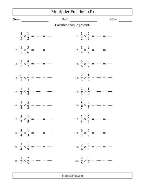 Multiplier deux fractions propres, et avec simplification dans tous les problèmes (Remplissable) (F)