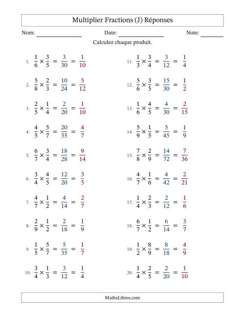 Multiplier deux fractions propres, et avec simplification dans tous les problèmes (Remplissable) (J) page 2