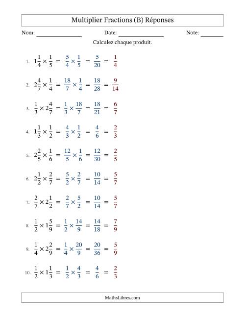 Multiplier Proper et fractions mixtes, et avec simplification dans tous les problèmes (Remplissable) (B) page 2