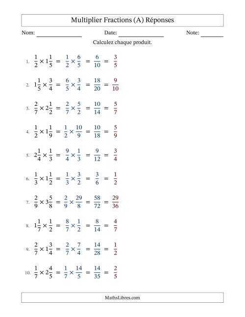 Multiplier Proper et fractions mixtes, et avec simplification dans tous les problèmes (Remplissable) (Tout) page 2