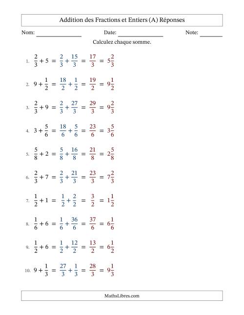 Addition et soustraction des fractions propres et nombres entiers, avec des résultats de fractions mixtes et sans simplification (Tout) page 2