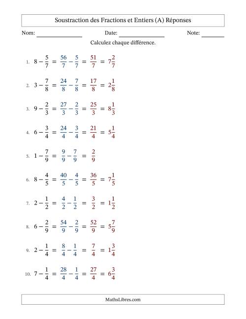 Addition et soustraction des fractions propres et nombres entiers, avec des résultats de fractions mixtes et sans simplification (Tout) page 2