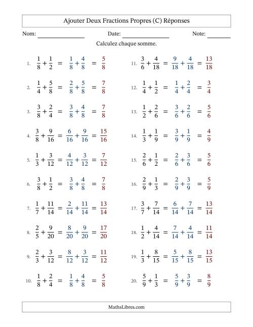 Ajouter deux fractions propres avec des dénominateurs similaires, résultats en fractions propres, et sans simplification (C) page 2