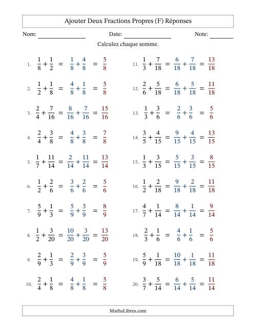 Ajouter deux fractions propres avec des dénominateurs similaires, résultats en fractions propres, et sans simplification (F) page 2