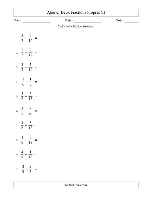 Ajouter deux fractions propres avec des dénominateurs similaires, résultats en fractions propres, et avec simplification dans quelques problèmes (I)