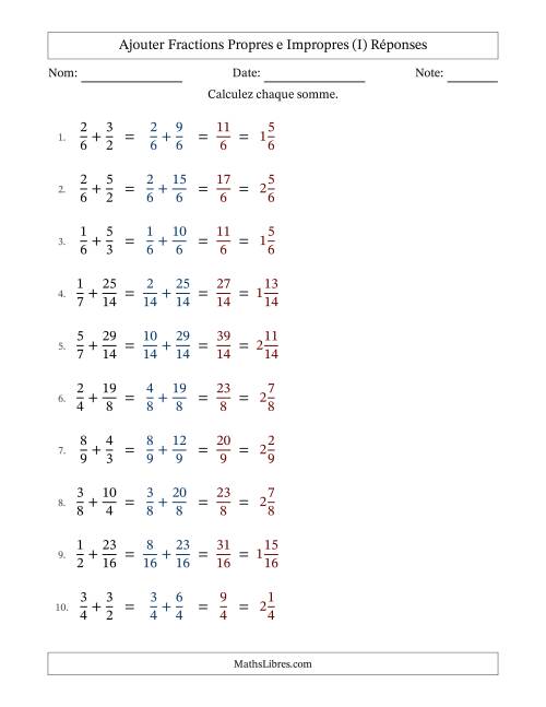 Ajouter fractions propres e impropres avec des dénominateurs similaires, résultats en fractions mixtes, et sans simplification (I) page 2