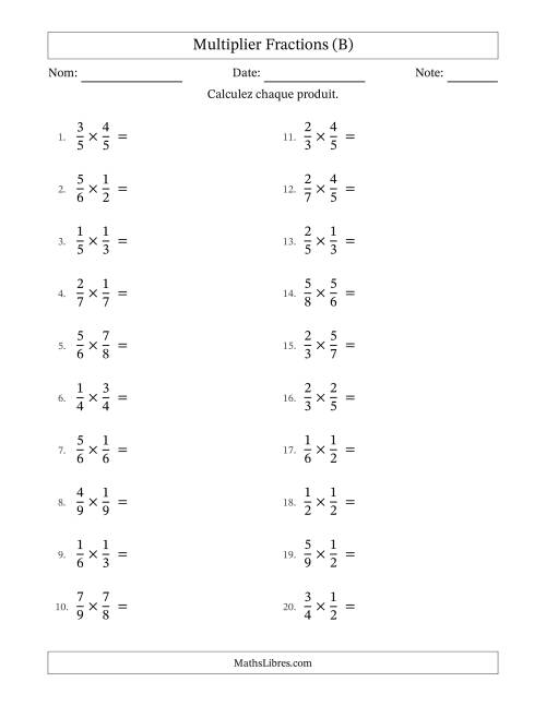 Multiplier deux fractions propres, et sans simplification (B)