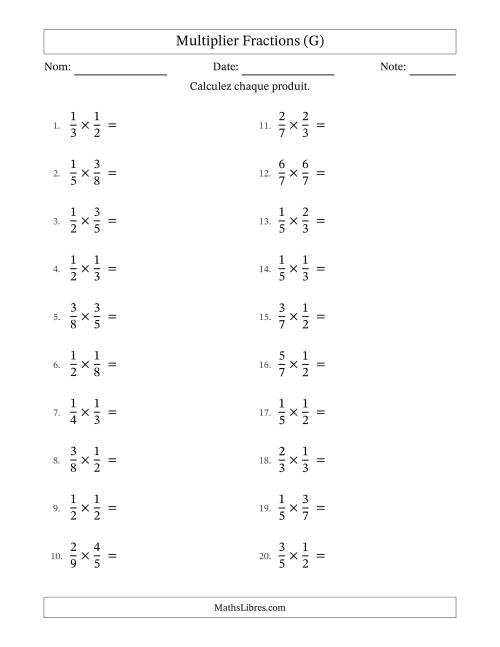 Multiplier deux fractions propres, et sans simplification (G)