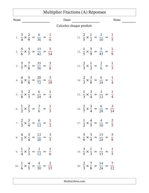 Multiplier deux fractions propres, et avec simplification dans tous les problèmes (A) page 2