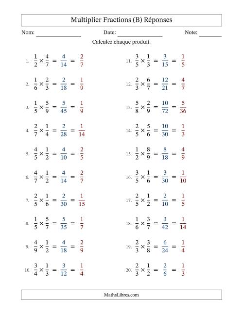 Multiplier deux fractions propres, et avec simplification dans tous les problèmes (B) page 2
