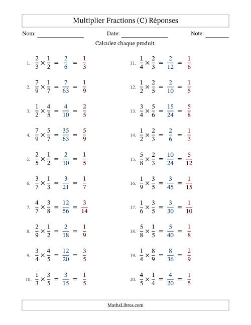 Multiplier deux fractions propres, et avec simplification dans tous les problèmes (C) page 2