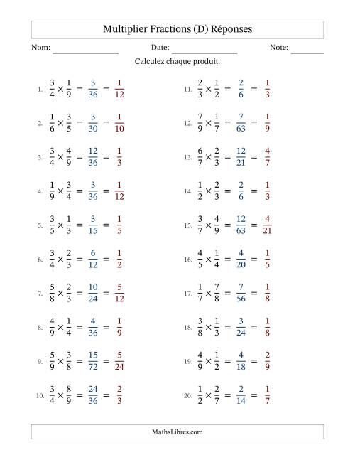 Multiplier deux fractions propres, et avec simplification dans tous les problèmes (D) page 2