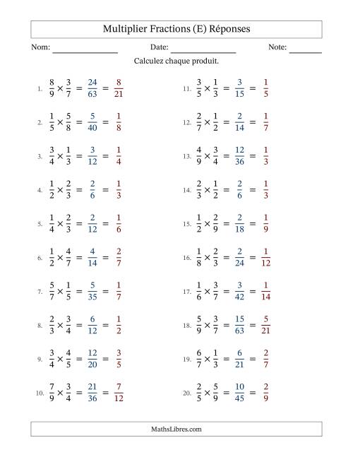 Multiplier deux fractions propres, et avec simplification dans tous les problèmes (E) page 2