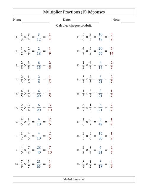 Multiplier deux fractions propres, et avec simplification dans tous les problèmes (F) page 2
