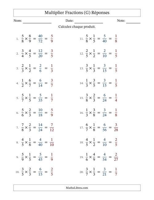 Multiplier deux fractions propres, et avec simplification dans tous les problèmes (G) page 2