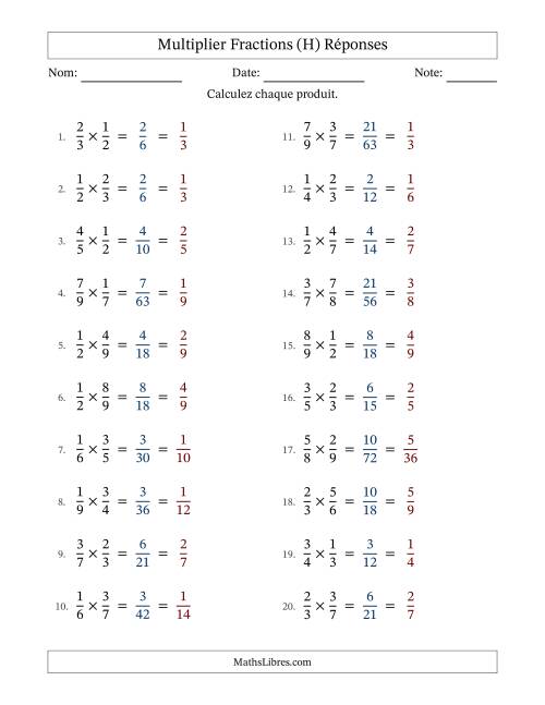 Multiplier deux fractions propres, et avec simplification dans tous les problèmes (H) page 2