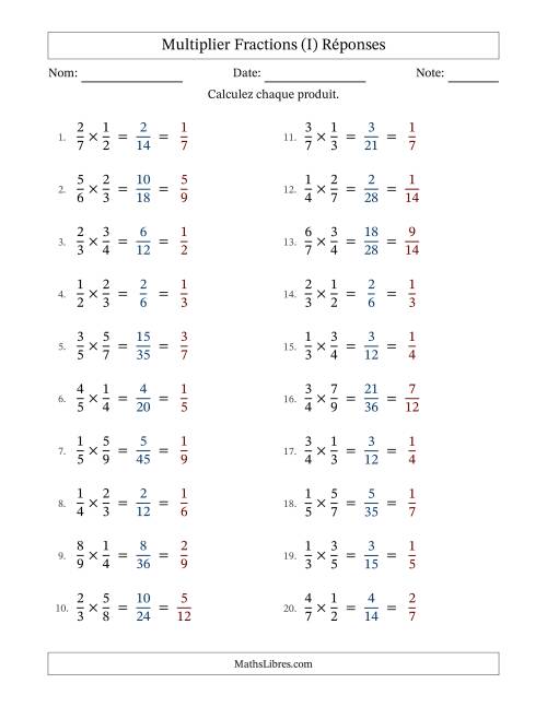 Multiplier deux fractions propres, et avec simplification dans tous les problèmes (I) page 2