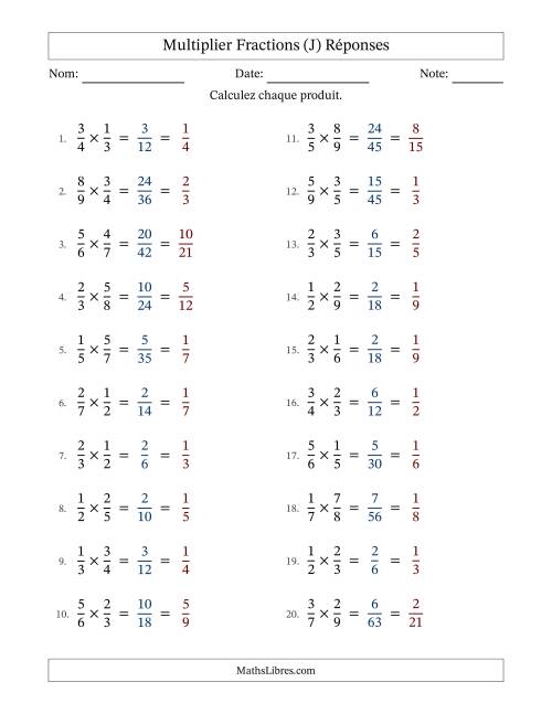 Multiplier deux fractions propres, et avec simplification dans tous les problèmes (J) page 2