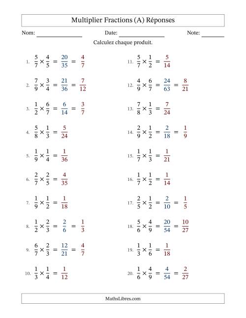 Multiplier deux fractions propres, et avec simplification dans quelques problèmes (A) page 2