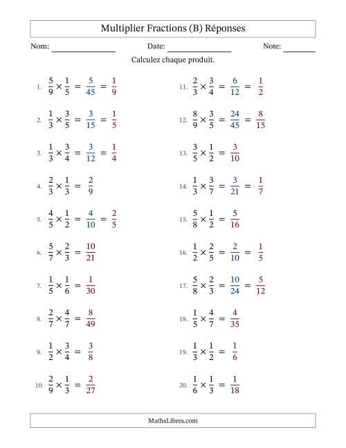 Multiplier deux fractions propres, et avec simplification dans quelques problèmes (B) page 2