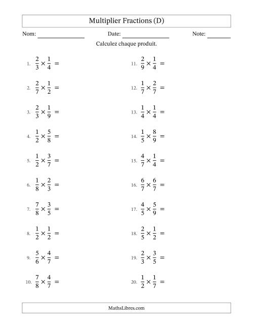 Multiplier deux fractions propres, et avec simplification dans quelques problèmes (D)