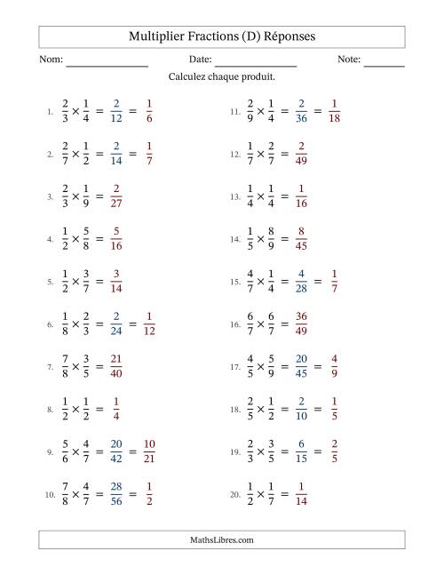 Multiplier deux fractions propres, et avec simplification dans quelques problèmes (D) page 2
