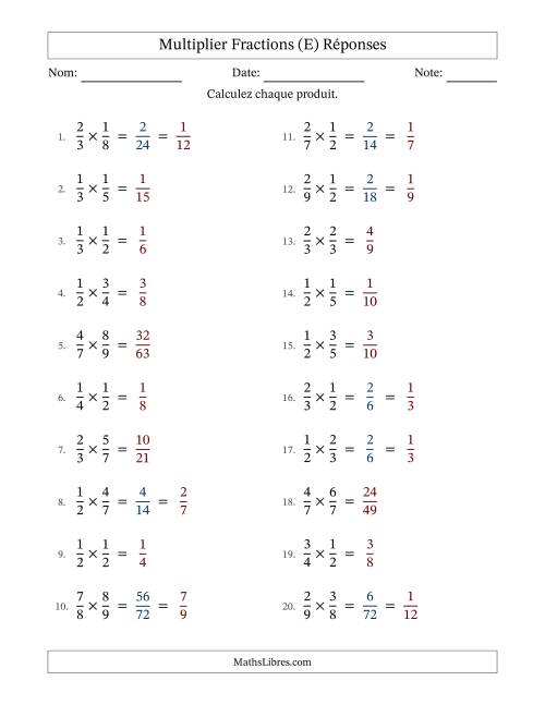 Multiplier deux fractions propres, et avec simplification dans quelques problèmes (E) page 2