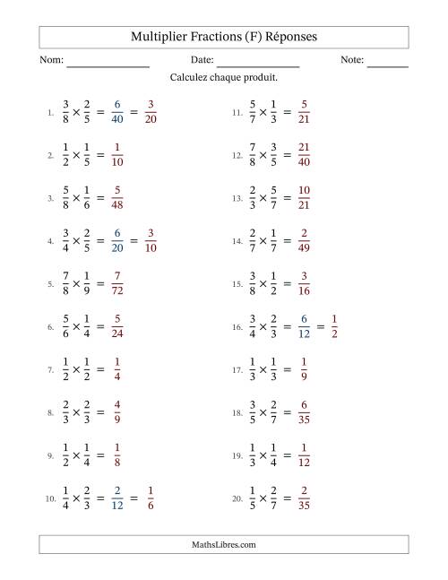 Multiplier deux fractions propres, et avec simplification dans quelques problèmes (F) page 2