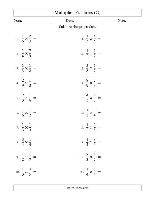Multiplier deux fractions propres, et avec simplification dans quelques problèmes (G)