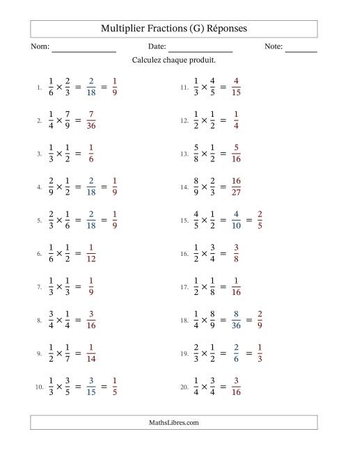 Multiplier deux fractions propres, et avec simplification dans quelques problèmes (G) page 2