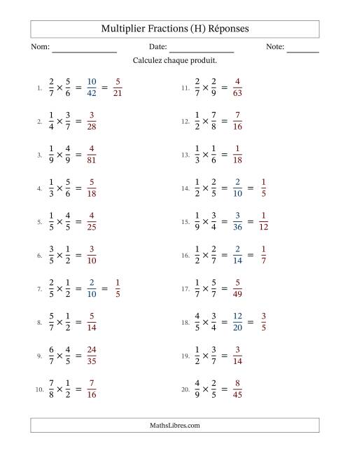 Multiplier deux fractions propres, et avec simplification dans quelques problèmes (H) page 2