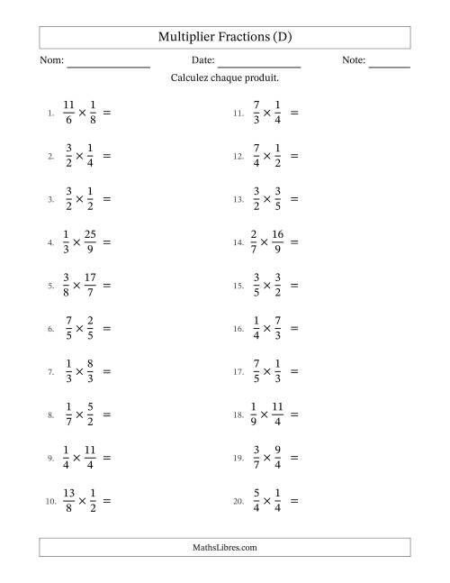 Multiplier fractions propres e impropres, et sans simplification (D)