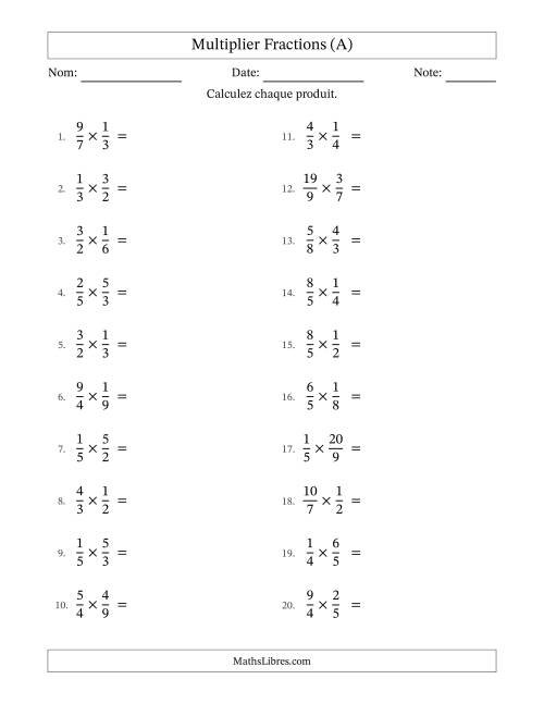 Multiplier fractions propres e impropres, et avec simplification dans tous les problèmes (A)