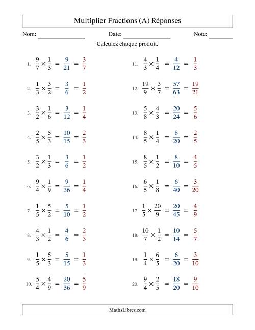 Multiplier fractions propres e impropres, et avec simplification dans tous les problèmes (A) page 2