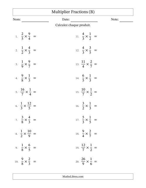 Multiplier fractions propres e impropres, et avec simplification dans tous les problèmes (B)