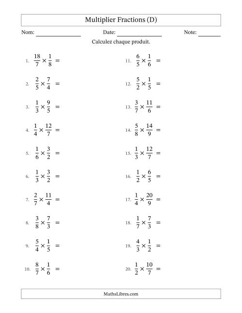 Multiplier fractions propres e impropres, et avec simplification dans tous les problèmes (D)