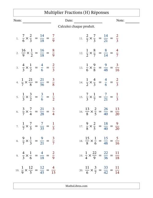 Multiplier fractions propres e impropres, et avec simplification dans tous les problèmes (H) page 2