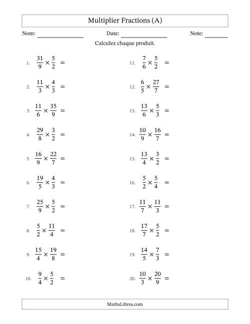 Multiplier deux fractions impropres, et sans simplification (A)