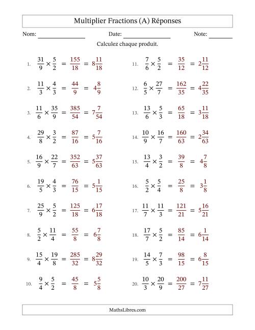 Multiplier deux fractions impropres, et sans simplification (A) page 2