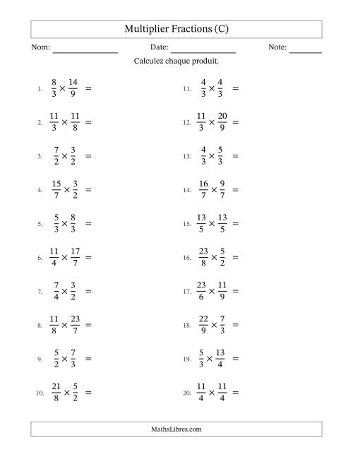 Multiplier deux fractions impropres, et sans simplification (C)