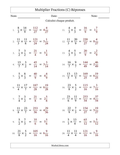 Multiplier deux fractions impropres, et sans simplification (C) page 2