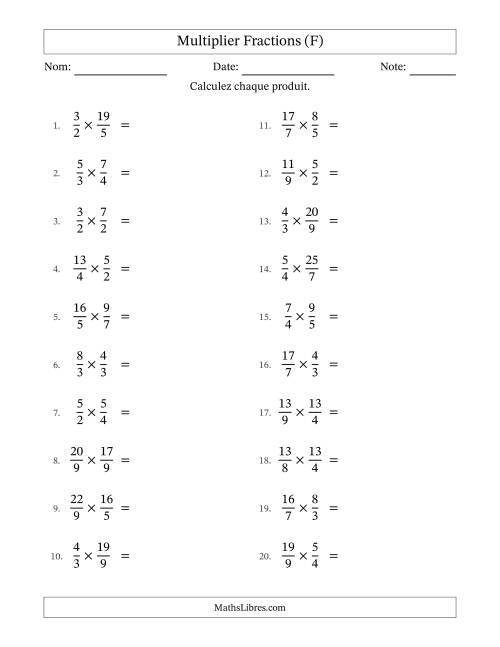 Multiplier deux fractions impropres, et sans simplification (F)